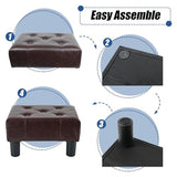 BRIAN & DANY Small Foot Stool, Leather Foot Stools with Legs, Stable Small Footstool for Living Room, Brown