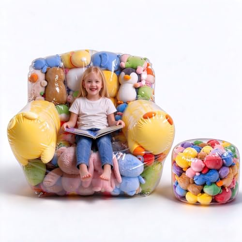 NTYNTY Stuffed Animal Storage Chair & Pouf Ottoman, Clear Plush Organizer