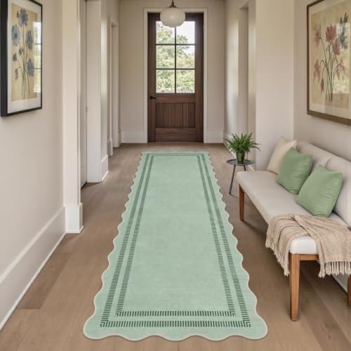 Washable Runner Rug 2.6x8 Kitchen Hallway Scalloped Rugs