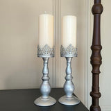 Candle Holders for Pillar Candles Gothic Matte Pearl Silver Tall Candle Holders Set of 2 Decorative Large Table Centerpieces Candle Stand Decor (Pearl Silver 2PCS A)