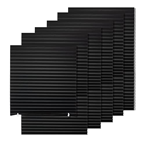MYshade 6 Pack Temporary Blackout Paper Shades for Windows,Paper Pleated Blinds with Adhesive,No Tools No Drilling Free Cut Size Temporary Room Darkening Shades(Black, 36" W x 72" H)