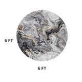 PADOOR 6' Round Abstract Area Rug, Washable Non-Slip Low Pile, Marble Black