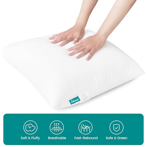 Oubonun 18 x 18 Throw Pillow Inserts - Soft, Plush & Decorative Down Alternative Pillows for Couch Sofa Bed, Machine Washable - White, Pack of 2