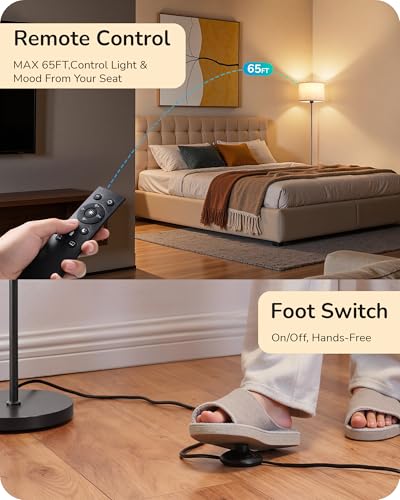 EDISHINE Upgraded Floor Lamps with 2 Lampshades, 63.7" Modern Standing Lamp with Foot Switch and Remote Control, Stepless Dimmable Minimalist Lamps for Bedroom, Office, (9W LED Bulb Included), Black