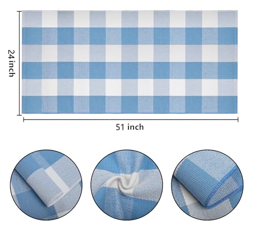 Front Porch Rug 24''x51''Light Blue and White Outdoor Rug Cotton Woven Washable Door Mat Outdoor for Layered Hello Welcome Door Mat Kitchen Farmhouse Entryway