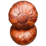 Brown Moroccan Leather Pouf – Set of 2 – Delivered Unstuffed – Handcrafted Ottoman, Footstool, Footrest, Floor Cushion – Versatile Artisan Accent