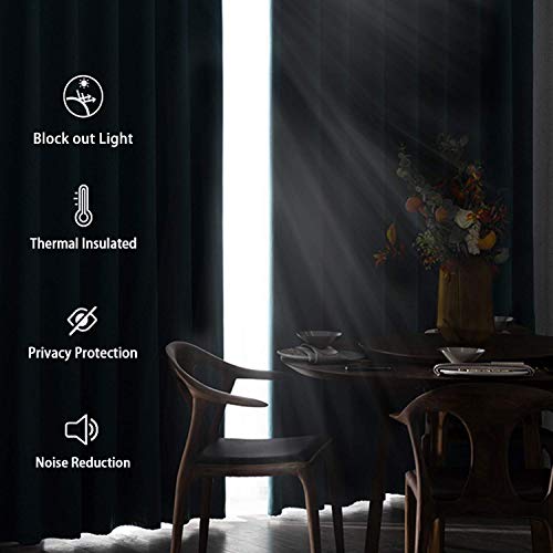 DWCN Black Blackout Curtains for Bedroom Sewn with Tiebacks - Thermal Insulated Light Blocking Grommet Window Curtains for Living Room, 42 x 63 inch Length, Set of 2 Drape Panels