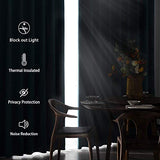 DWCN Black Blackout Curtains for Bedroom Sewn with Tiebacks - Thermal Insulated Light Blocking Grommet Window Curtains for Living Room, 42 x 63 inch Length, Set of 2 Drape Panels