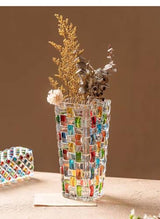 Magcolor Hand Painted Colorful Woven Glass Vase -Crystal Flower Vase- 7.7 inch, Glass Plant Vase for Floral Arrangements, Centerpieces, Weddings, Housewarming, Centerpiece Home Deco