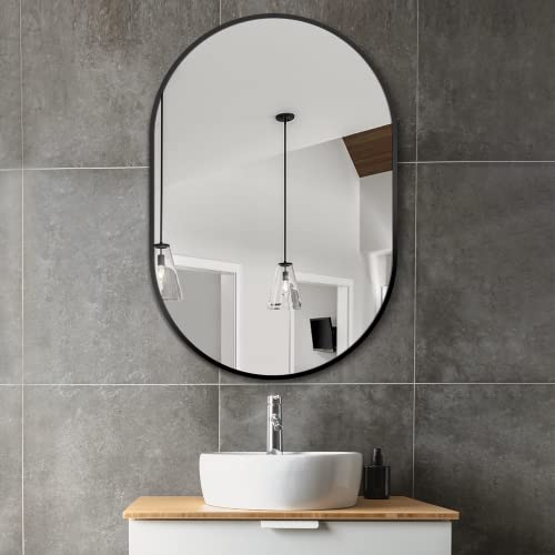 Bathroom Vanity Mirror for Wall, 36''x24'' Black Oval Bathroom Mirror for Over Sink, Bedroom, Living Room, Entryway, HD Tempered Glass, Wall Mounted Horizontally or Vertically