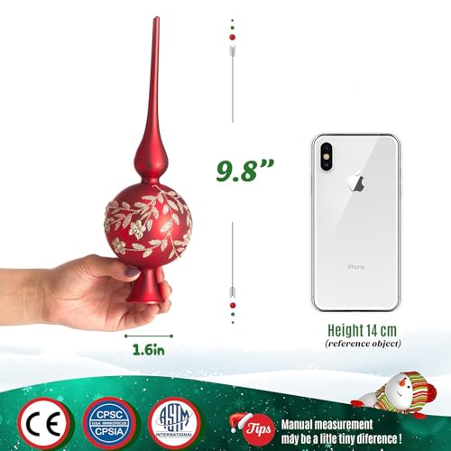 Glass Spherical Christmas Tree Topper Finial Christmas Ornaments with Carved Flowers Holiday Indoor Suitable for Home Party Decoration, 9.8inches, Golden