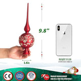 Glass Spherical Christmas Tree Topper Finial Christmas Ornaments with Carved Flowers Holiday Indoor Suitable for Home Party Decoration, 9.8inches, Golden