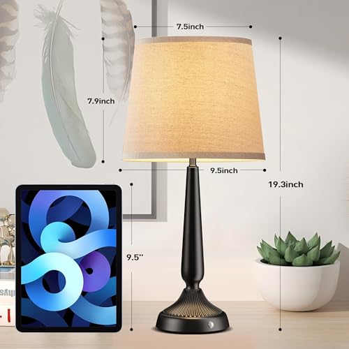 Cordless Table Lamp, 5000mAh Battery Rechargeable Touch Lamp, 3-Level Brightness Bedside Lamps, Modern Black Iron Design, Desk Lamp for Patio Camping, Dining, Home