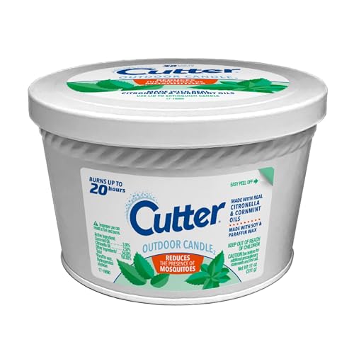 Cutter Candle, Outdoor Soy Wax Candle Made with Real Citronella Oil and Cornmint Oil Reduces The Presence of Mosquitoes with A Light, Fragrant Citronella and Mint Scent, 11 Ounces
