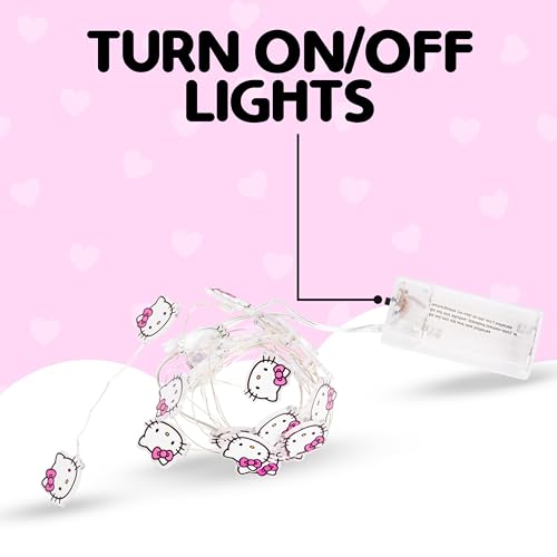 Silver Buffalo Hello Kitty Face with Pink Bow 20ct Decorative String Lights, 7 Feet Long, Battery Powered (Batteries Not Included), Pink LED, Indoor Use Only