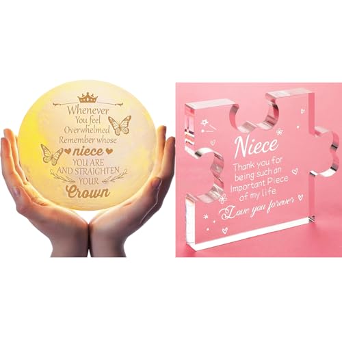Funnli Niece Gifts Acrylic Plaque and Moon Lamp