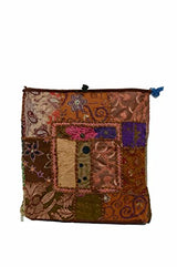 22" Indian Ethnic Cotton Ottoman Vintage Embroidered Patchwork Square Pouf