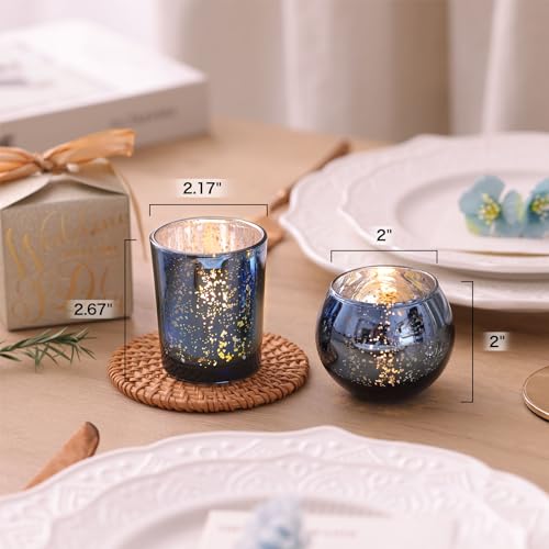 12PCS Assorted Blue Votive Candle Holders, Mercury Tealight Candle Holder Glass