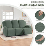 KinCam Jacquard Stretchy Recliner Loveseat Cover with Console X1, Recliner Couch Covers X1 (Greyish Green)