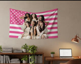 Katseye Pink American Flag Tapestry, 3x5 FT Polyester Wall Hanging with Brass Grommets, Single-Side Print for Bedroom Studio Decor