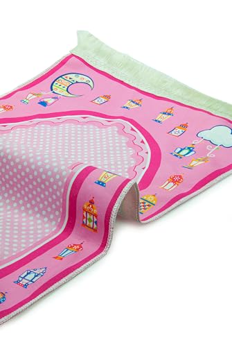 ihvan online, Muslim Prayer Rug for Kid, Islamic Gifts Praying Mat for Kids, Kids Prayer Mat, Design Janamaz Sajadah, Soft Salah Mats Carpet for Kid, Travel Praying Rug, Patterned Pink-2