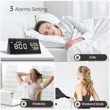 JALL Wooden Digital Alarm Clock for Bedrooms and Office, 3 Alarms with Large Numbers, Humidity and Temperature Display, 6-Level Dimmer, Snooze, Loud Desk Clock for Heavy Sleepers, Plug in (Black)