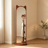 Rotating Full Length Cat Ear Floor Mirror with Storage, 360° Swivel Stand, HD No-Distortion Glass, Space Saving for Bedroom, Living Room, Entryway(Walnut,165x40cm/65x15.7in)