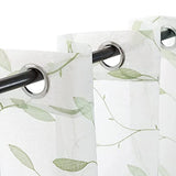 Lazzzy Embroidered Sheer Curtains Floral Leaf White Sheer Curtain for Bedroom Living Room Kitchen Rustic Voile Drapes Privacy Window Treatment Set of 2 Panels 96 Inches Long Grommet Top Green on White