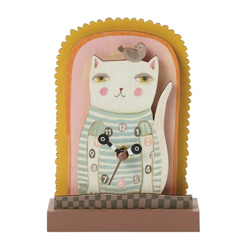 Enesco Allen Designs Cat Purrfect Time Battery-Operated Wooden Desk Clock, 5.9 Inch, Multicolor