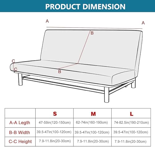 Futon Cover with Ruffled Skirt, Futon Couch Cover Without Arms, Futon Slipcover No Arms, Folding Sofa Bed Armless Covers Washable, for Living Room (Beige,Large)
