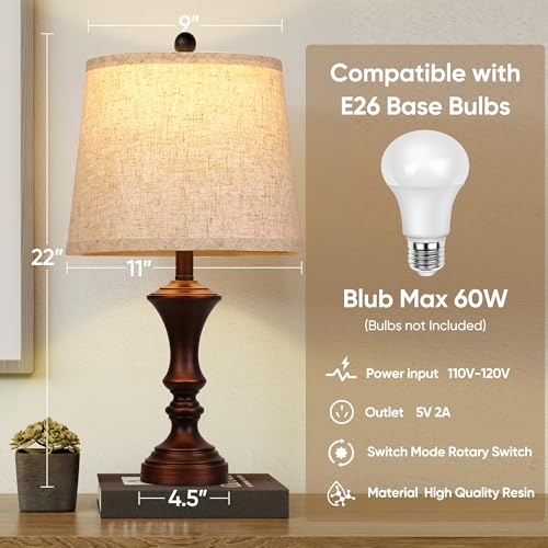 ROTTOGOON Retro Table Lamps Set of 2 Nightstand Lamp for Bedroom Vintage Rustic Table Lamps for Living Room Traditional Nightstand Bedside Lamps Bulb NOT Included