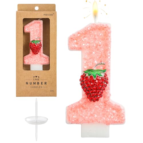 PHD CAKE Number 1 Strawberry Birthday Candles, Strawberry Themed Number Candles, Cake Number Candles, Party Celebration