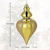 2 Pcs 9" Large Shatterproof Finial Drop Ornaments - Gold Christmas Big Ornaments Hanging Ball for Holiday Decorations