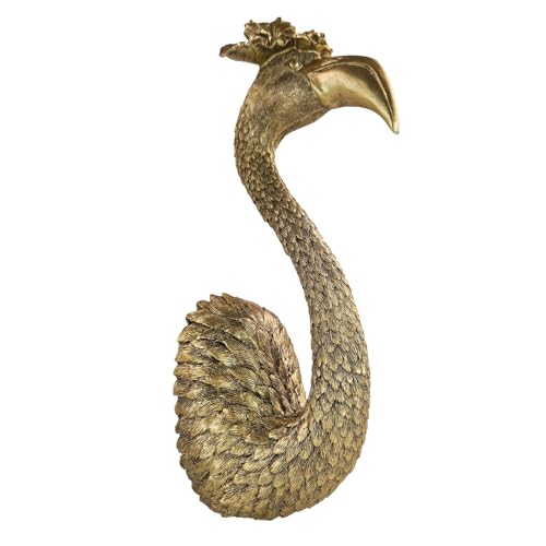 GUSFREUD Vintage Animal Head Wall Decor - 13" Resin Flamingo Wall Art For Home Decor, Gold Bird Wall Sculptures for Living Room, Bedroom, Kitchen, Unique Gift Idea