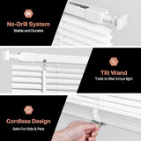 LazBlinds No Drill Vinyl Mini Blinds, 35" W x 64" H, White | S-Shaped Slats Create a Tighter Seal, Ideal for Bedrooms, Kitchens & Bathrooms