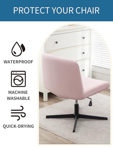 LavishCover Armless Chair Cover Office Desk Chair Cover, Waterproof and Elastic Criss Cross Chair Cover, Vanity Chair Covers,Mid Back Wide Seat Accent Chair Covers(Pink,T-Type,Just the Cover)