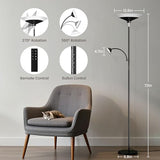Upgraded 2-in-1 Torchiere Floor Lamp, Dimmable Standing Lamp with Remote&Button Control, 34W Brightness Adjustable Floor Reading Light, Black Modern Corner Lamp for Living Room Bedroom Office