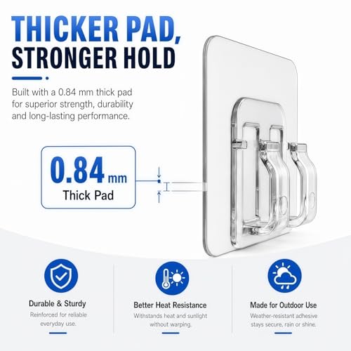 50 Pack Outdoor Light Hooks with Adhesive – Weatherproof & UV-Resistant, No Damage, No Tools Needed, Easy Hanging Clips for Garden, Patio, Balcony, Fairy Lights, Christmas Decorations