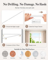 ALLZONE Tension Curtain Rods for Windows 66 to 120 Inches, White Curtain Rods No Drilling, Heavy Duty Extra Long Tension Rod for Curtains, Outdoor Curtains Rod for Patio, Bedroom