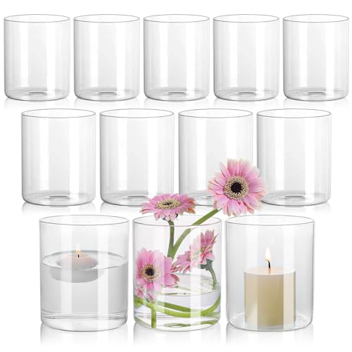 SUPMIND 12Pcs Glass Cylinder Vase for Centerpieces 5 Inch Clear Flower Vases Bulk, Glass Hurricane Candle Holder Small Floral Vases for Table, Floating Candle Vase for Wedding Home Décor