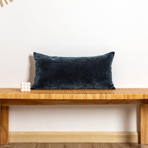 Chenille Lumbar Pillow Covers 14x24 inch Dark Blue