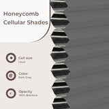 Allesin Cordless Blackout Cellular Shades, Honeycomb Blinds for Windows, Thermal Insulated & Noise Dampening, Room Darkening Window Coverings for Bedroom & Nursery, Gray, 36" W x 64" H