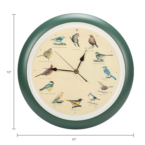 Mark Feldstein, The Original Singing Bird Wall Clock, 13 Inch, Green