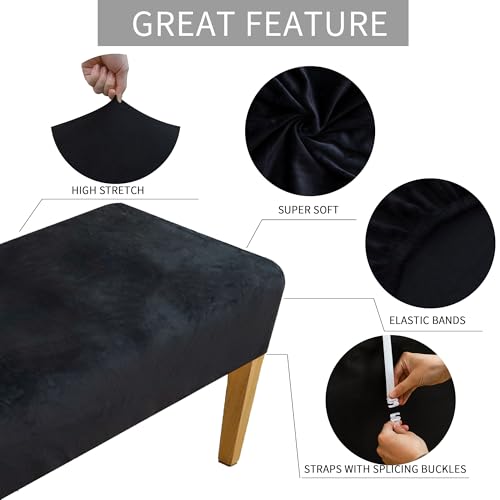 FORCHEER Black Velvet Dining Chair Covers with Bench Slipcover for Dining Room Stretch Dining Table Chair Covers 4 and A Bench Cover Removable Washable