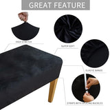FORCHEER Black Velvet Dining Chair Covers with Bench Slipcover for Dining Room Stretch Dining Table Chair Covers 4 and A Bench Cover Removable Washable
