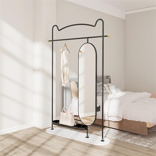Decorative Rotating Full-Length Mirror Coat Rack Floor-Standing Combination Multi-Functional Dressing Fitting Hanging Clothes Storage for Living Room(Black,120cm)