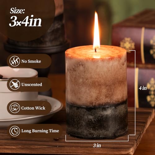Layered Pillar Candles Set of 3, 3"x 4" Table Decor Coffee