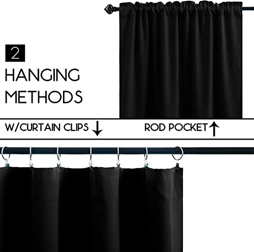 Pickluc 24 Inch Long Tier Curtains for Small Window Treatment, Short Blackout Curtain with Rod Pocket - Half Window Curtains for Kitchen, Cabinet, Basement, Camper, 2 Panels, Black, 30 Inches Wide