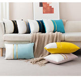 ZLINA Set of 2 Velvet Decorative Throw Pillow Covers Navy Blue White Patchwork with Gold Leather Pillow Covers 18 × 18 Inch Cushion Covers Decor Living Room Sofa Bedroom Car