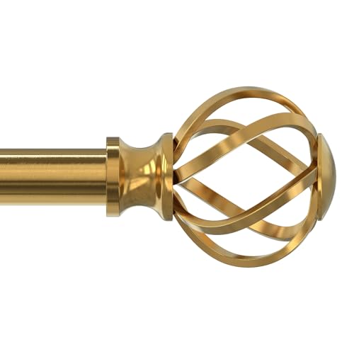VOIIY Gold Curtain Rod 36-88 Inch, Brushed Brass Decorative Curtain Rods for Windows with Twisted Cage Finials, 3/4" Adjustable Heavy Duty Window Treatment Rods for Living Room, Bedroom, Kitchen